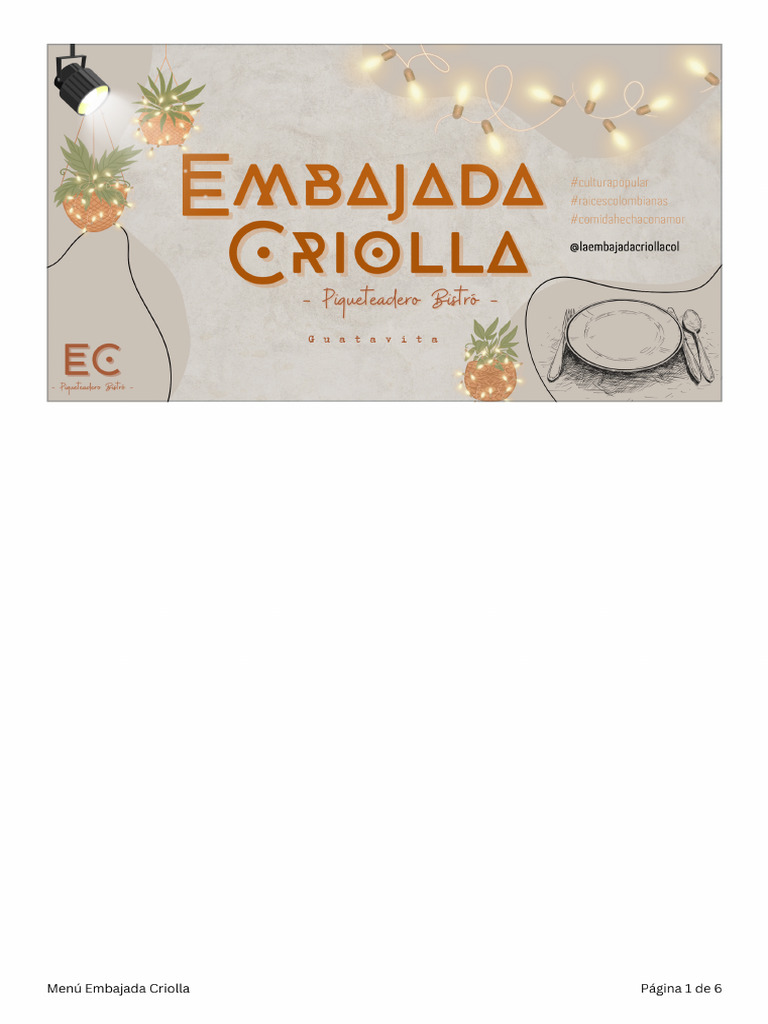 Menú Embajada Criolla Temporal | PDF