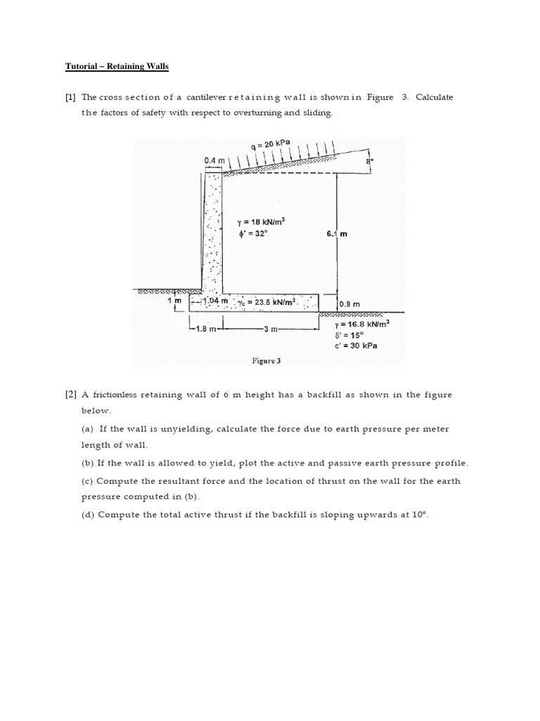 Retaining Walls Assignment - 2019 | PDF | Civil Engineering | Applied ...
