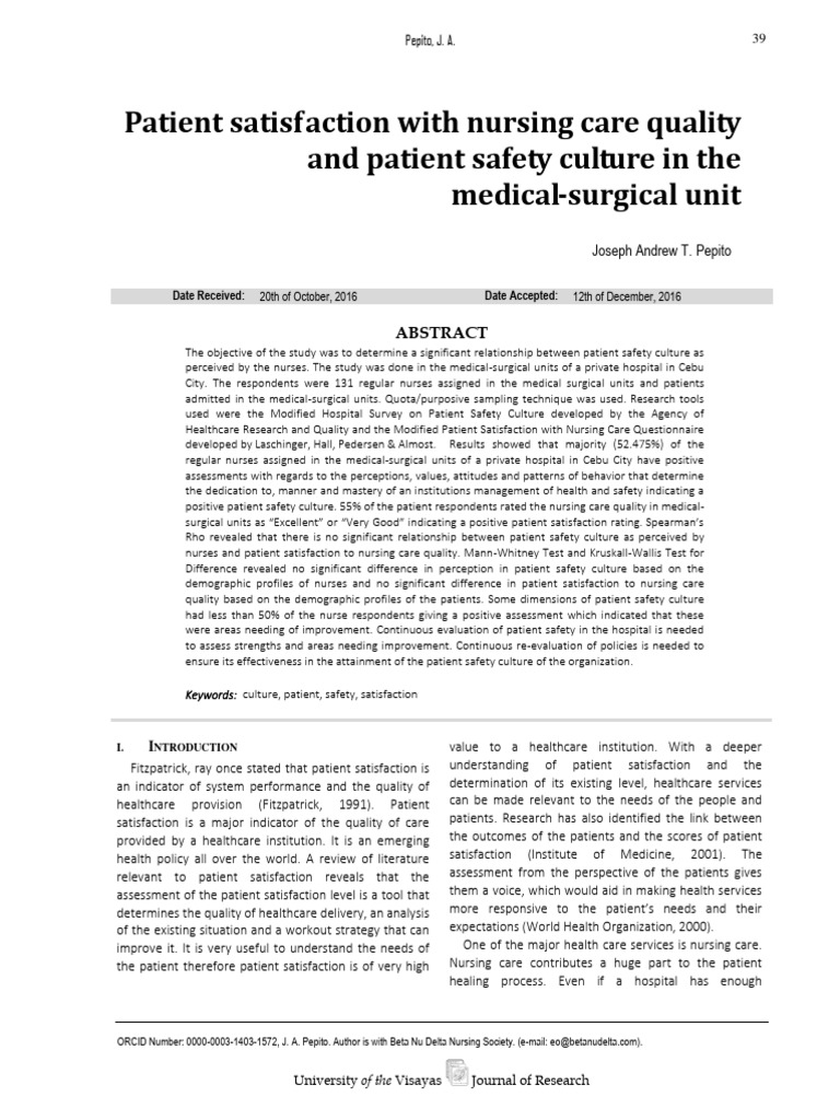 Patient Satisfaction With Nursing Care Quality and Patient Safety ...