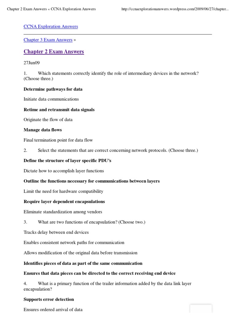 Chapter 2 Exam Answers CCNA Exploration Answers | PDF