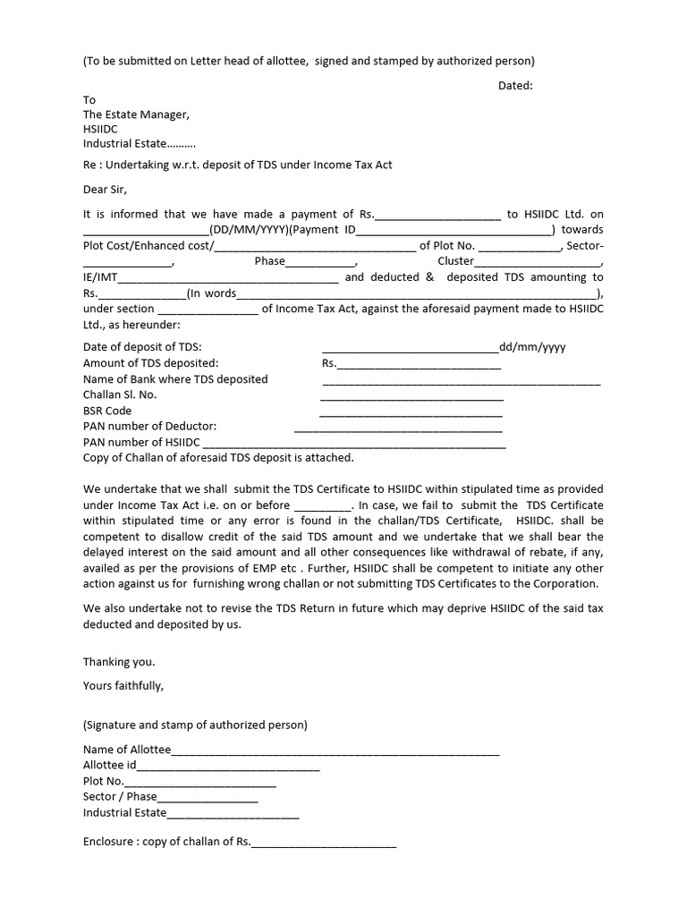 Undertaking of TDS Final | Download Free PDF | Personal Finance | Money