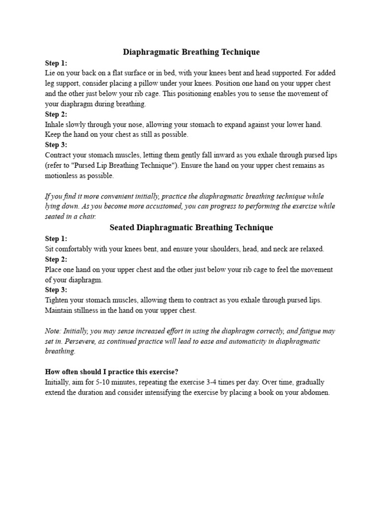 Diaphragmatic Breathing Technique | PDF | Wellness