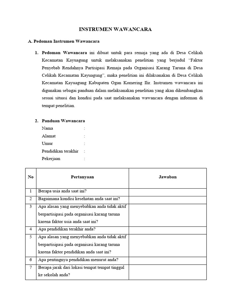 Instrumen Wawancara | PDF
