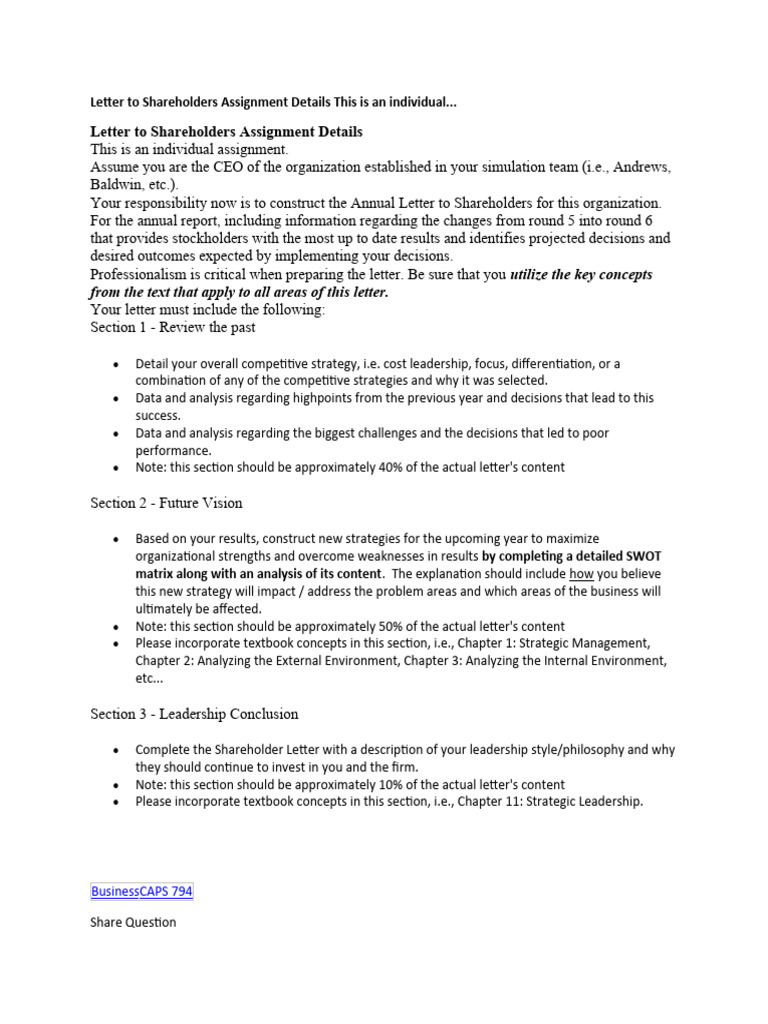 Annual Shareholder Letter Guidelines | PDF | Strategic Management ...