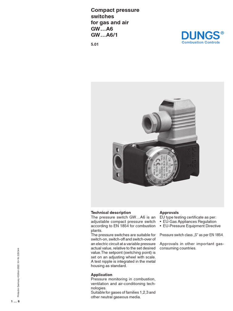 Dungs GW A6 Pressure Switch Overview | PDF | Electrical Connector | Switch