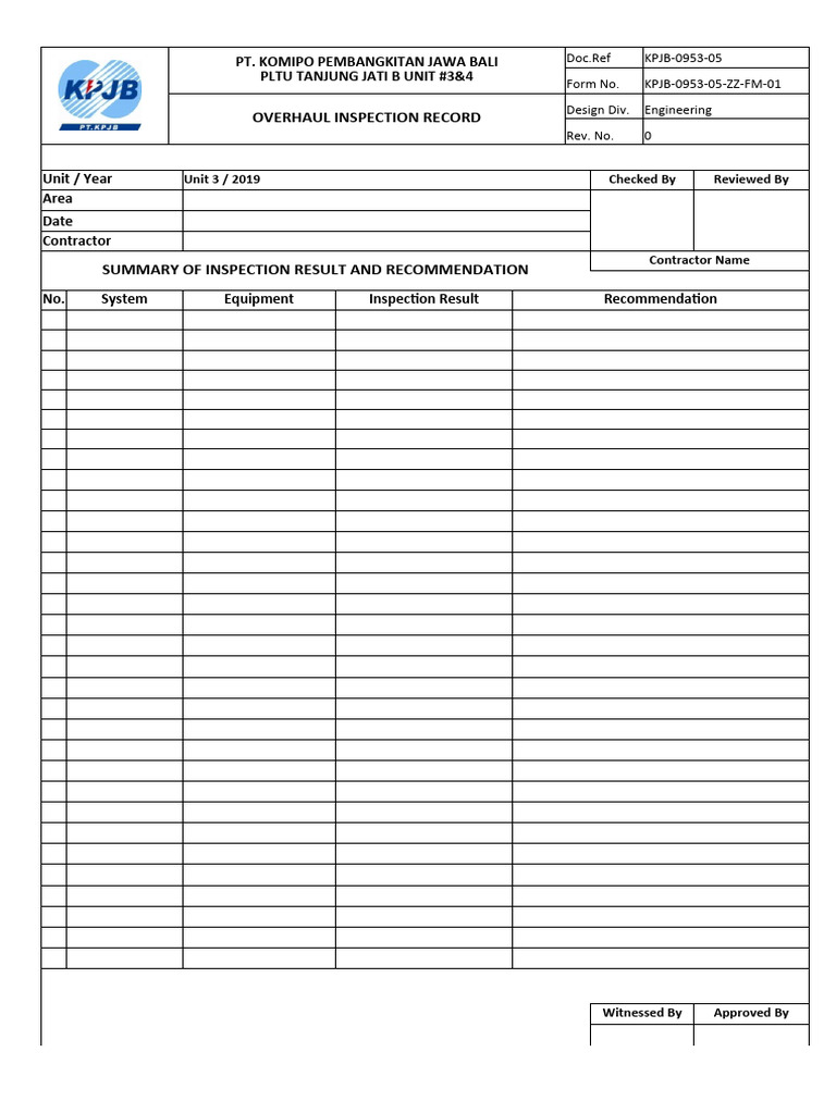 U3PO2019 - Inspection Sheet - Mech - Elect | PDF | Calibration | Valve