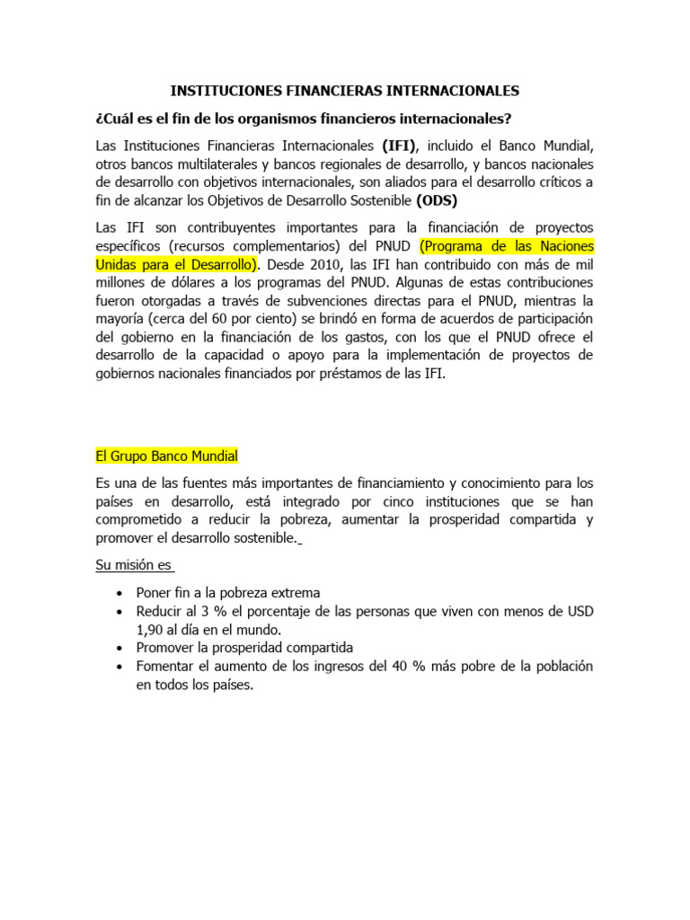 Rol de las Instituciones Financieras Internacionales | PDF | Asociación ...