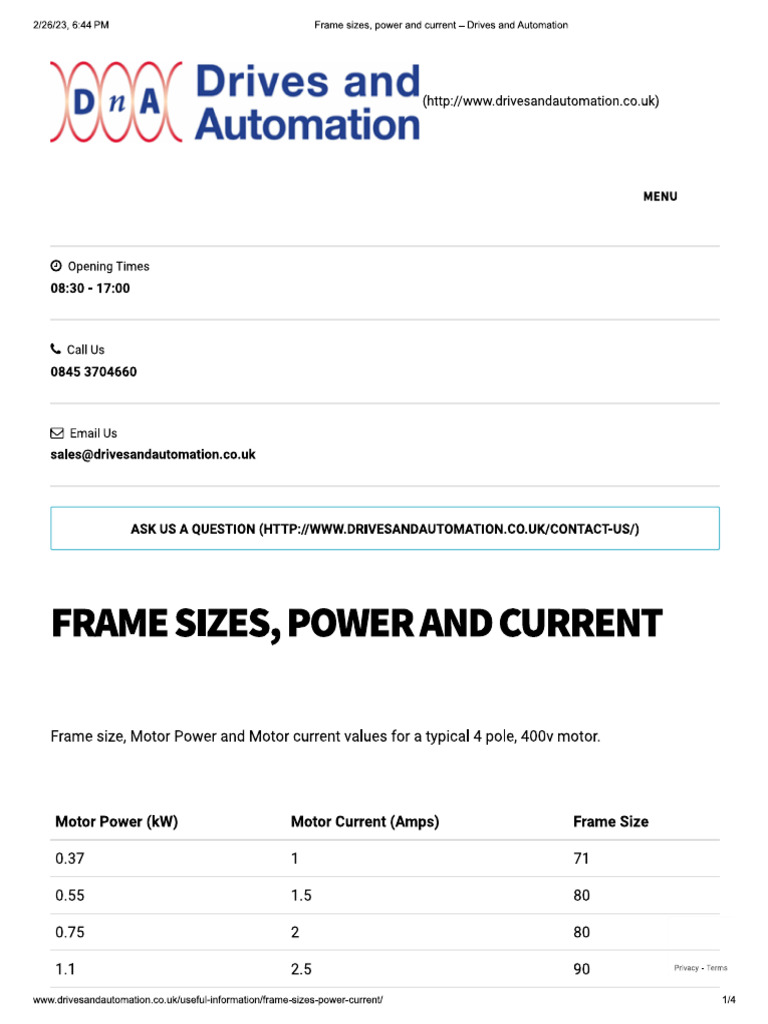 Motor Sizes | PDF