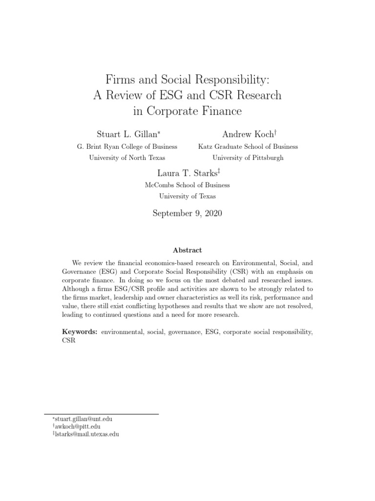 A Review of Esg and CSR - Gillan | PDF | Corporate Social ...