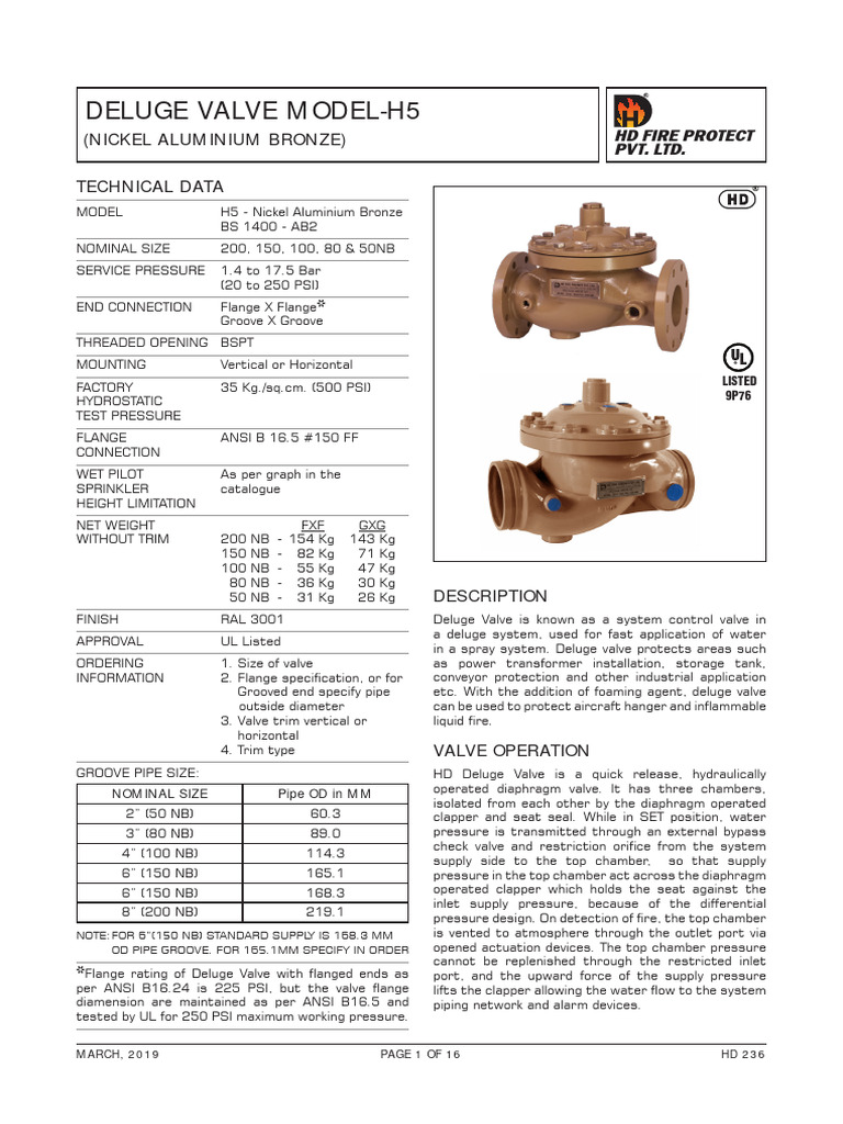 Deluge Valve Modelh5 | PDF | Valve | Fire Sprinkler System