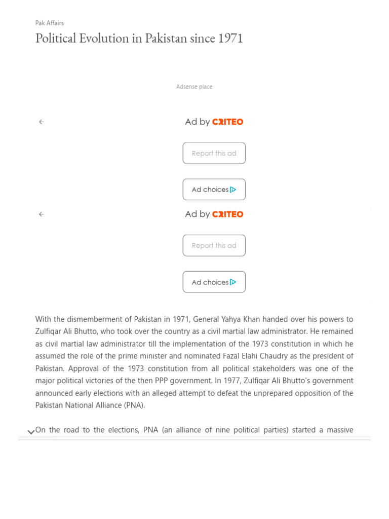 Political History of Pakistan Post-1971 | PDF | Zulfikar Ali Bhutto ...