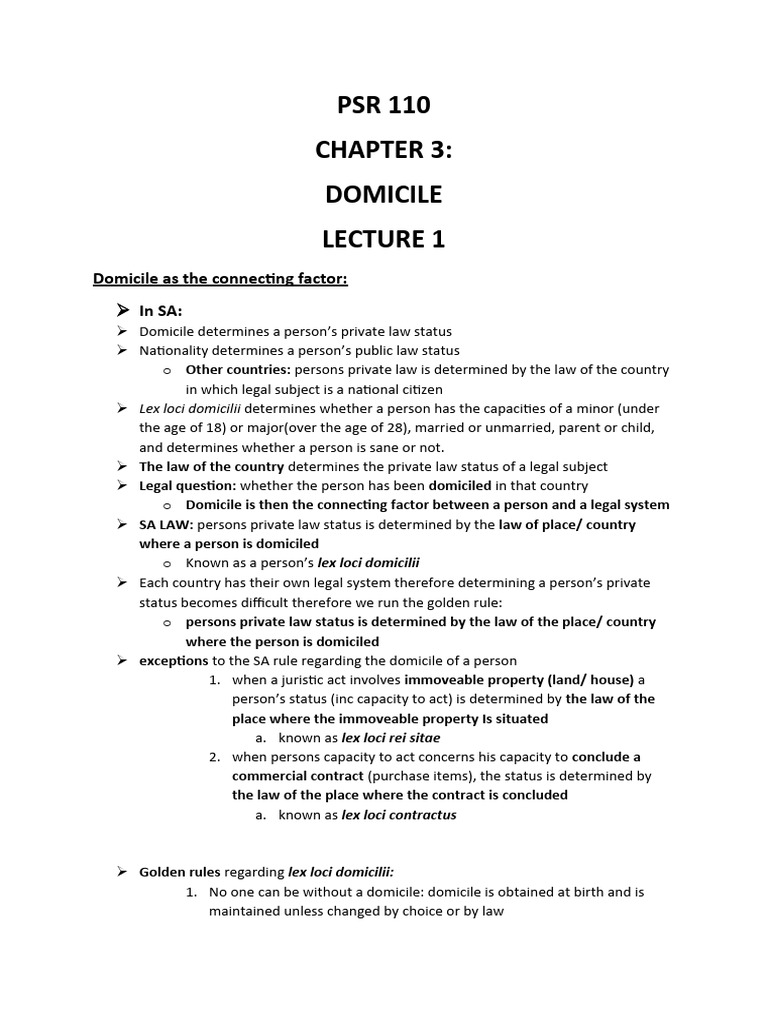 PSR 110 Chapter 3 Notes | PDF | Domicile (Law) | Marriage