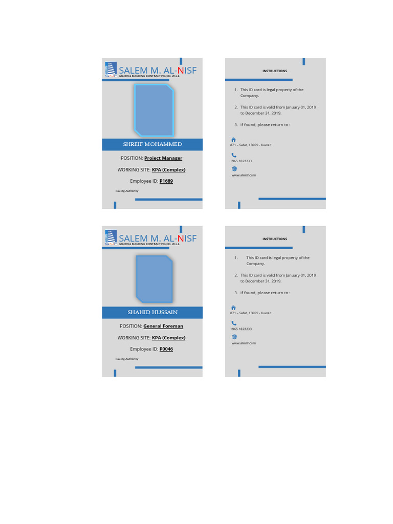 Site Supervisor ID Cards 2019 | PDF | Business