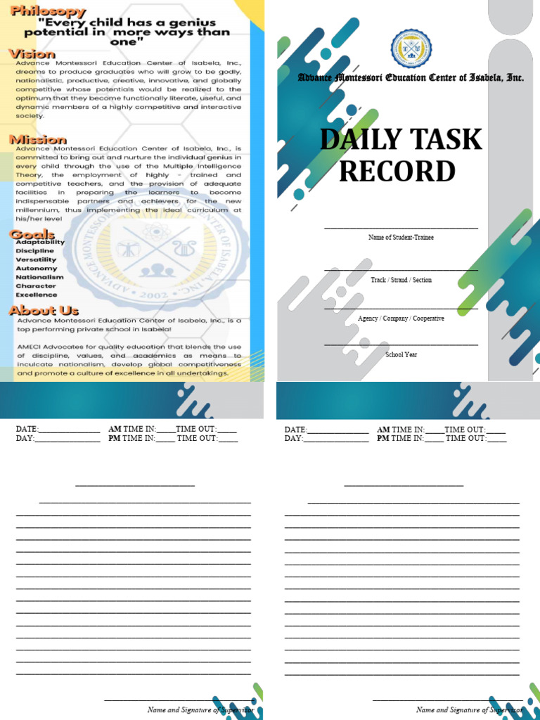 Daily Task Record Example