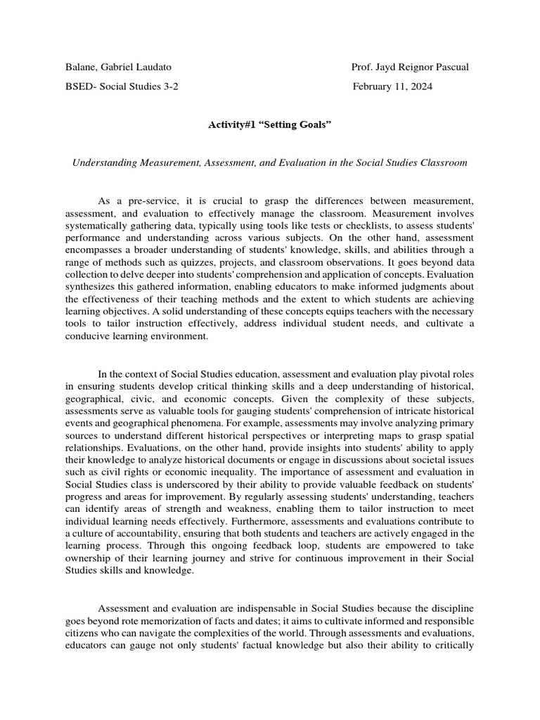 Understanding Assessment in Social Studies | PDF | Educational ...