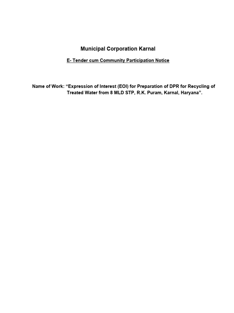 Municipal corporation karnal e tender cum community participation