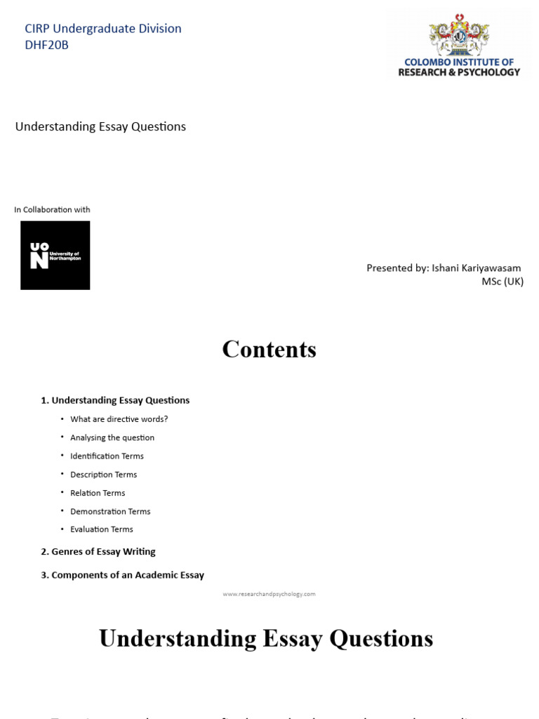Understanding Essay Questions | PDF