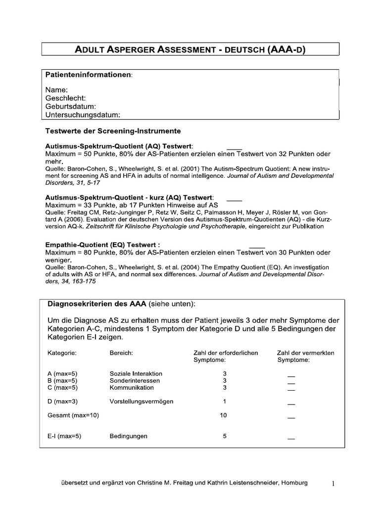 Adult Asperger Assessment (AAA-D) | PDF