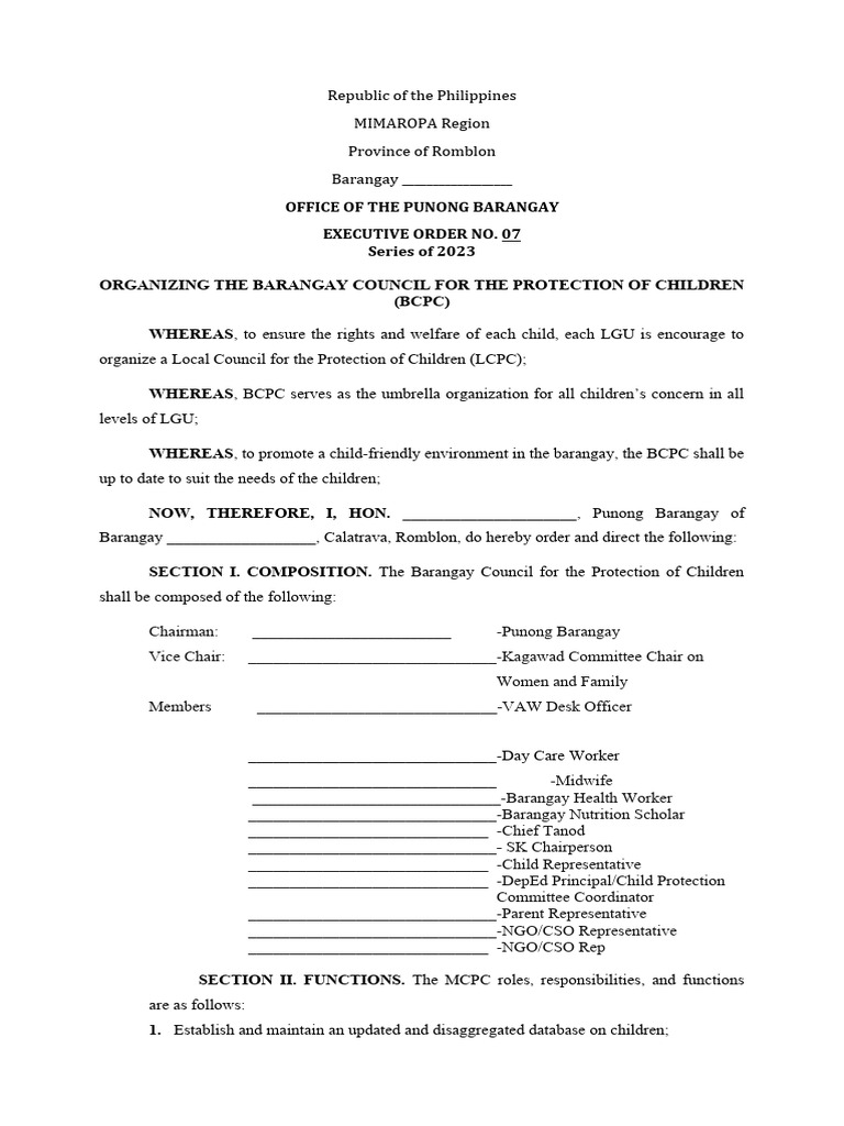 Organizing the BCPC in Barangay | PDF | Government
