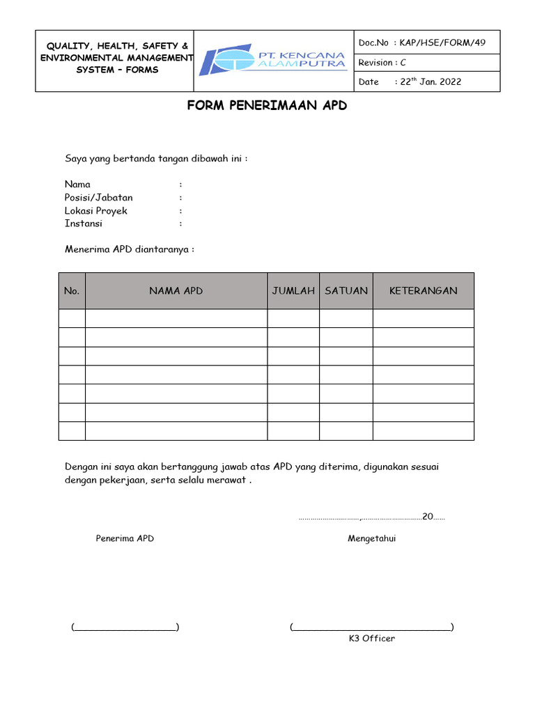 Form Penerimaan APD HSE | PDF | Bisnis | Pengelolaan Keuangan & Uang