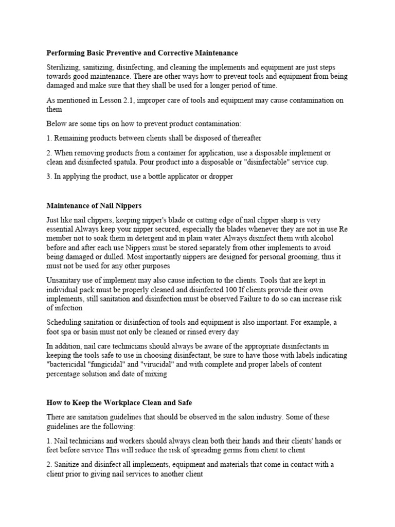 Lesson 4 in Nail Care Services Download Free PDF Disinfectant Safety