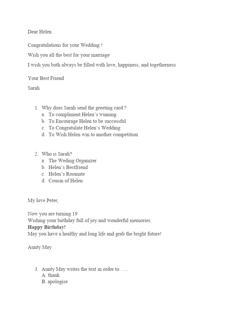 Greeting Card and Intent Quiz | PDF
