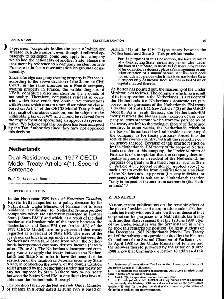 Van Raad, European Taxation 1990, 27 | PDF