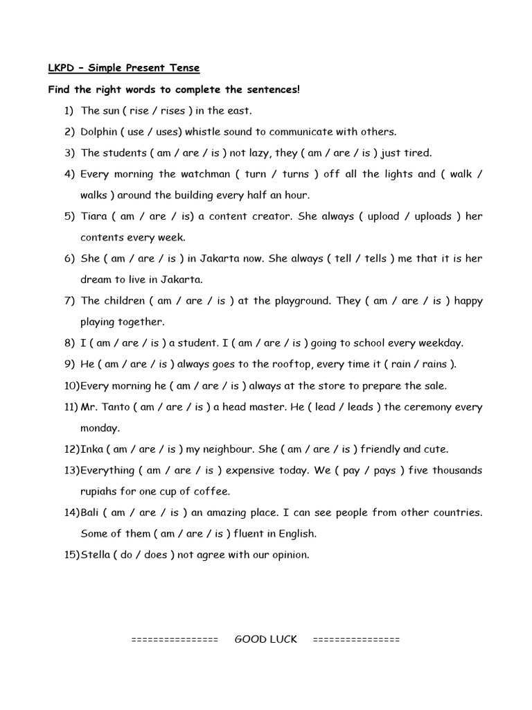 LKPD: Simple Present Tense Exercises | PDF | Language Arts & Discipline ...