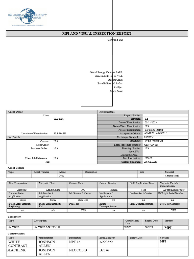 SLB Lifting Point Inspection Report | PDF | Materials | Physical Sciences