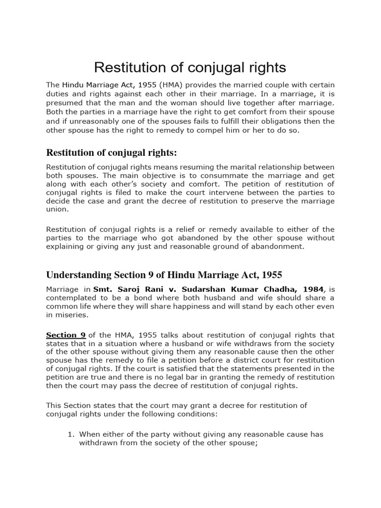 Restitution of Conjugal Rights | PDF | Marriage | Husband