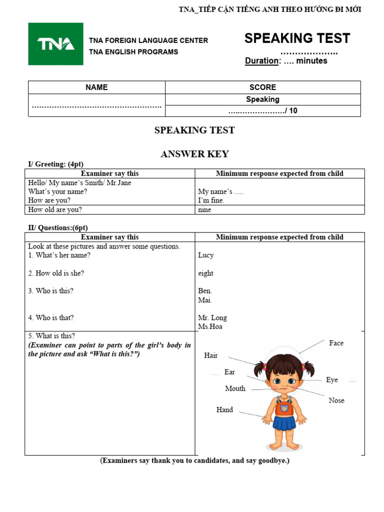 TNA English Speaking Test Guide | PDF