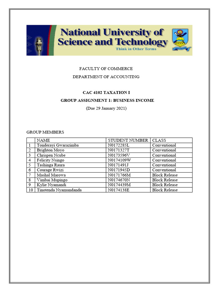 Business Income Group Assignment Pdf Tax Deduction Expense