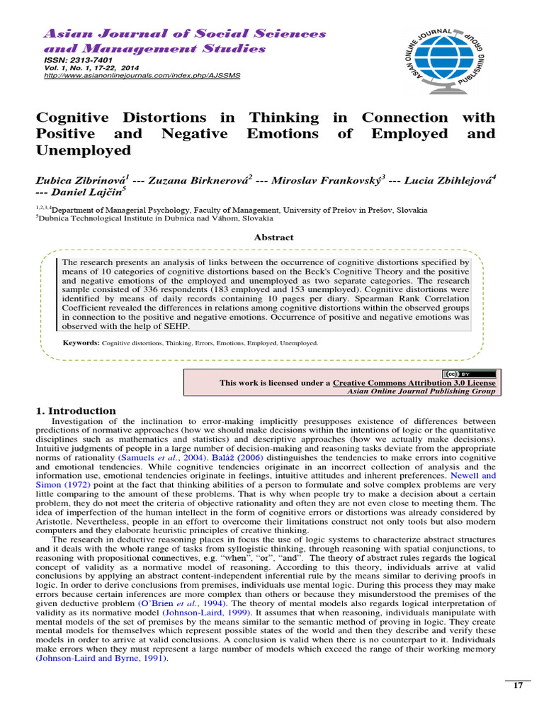 Cognitive Distortions in Thinking in Con | PDF | Logic | Emotions