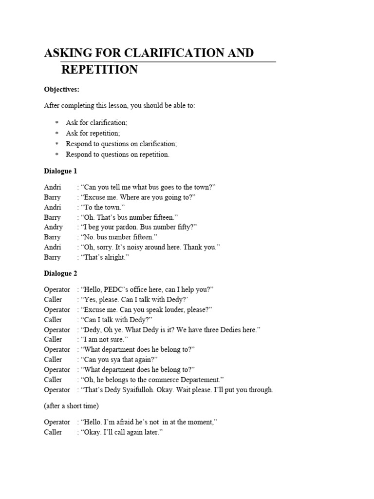 Asking for clarification and repetition pdf