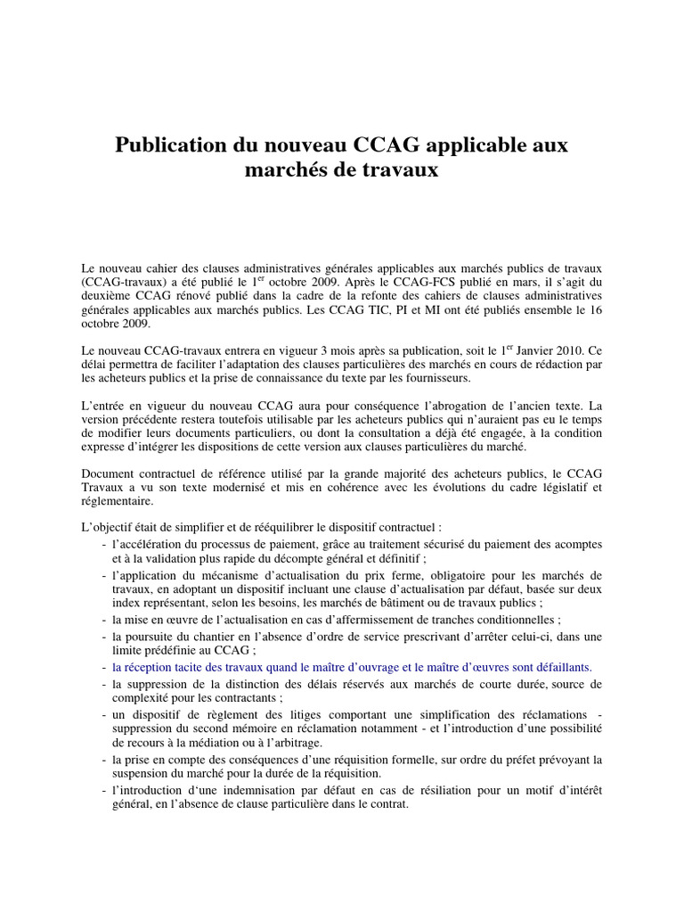 Nouveau CCAG Travaux 2024 : Principes clés | PDF | Arbitrage
