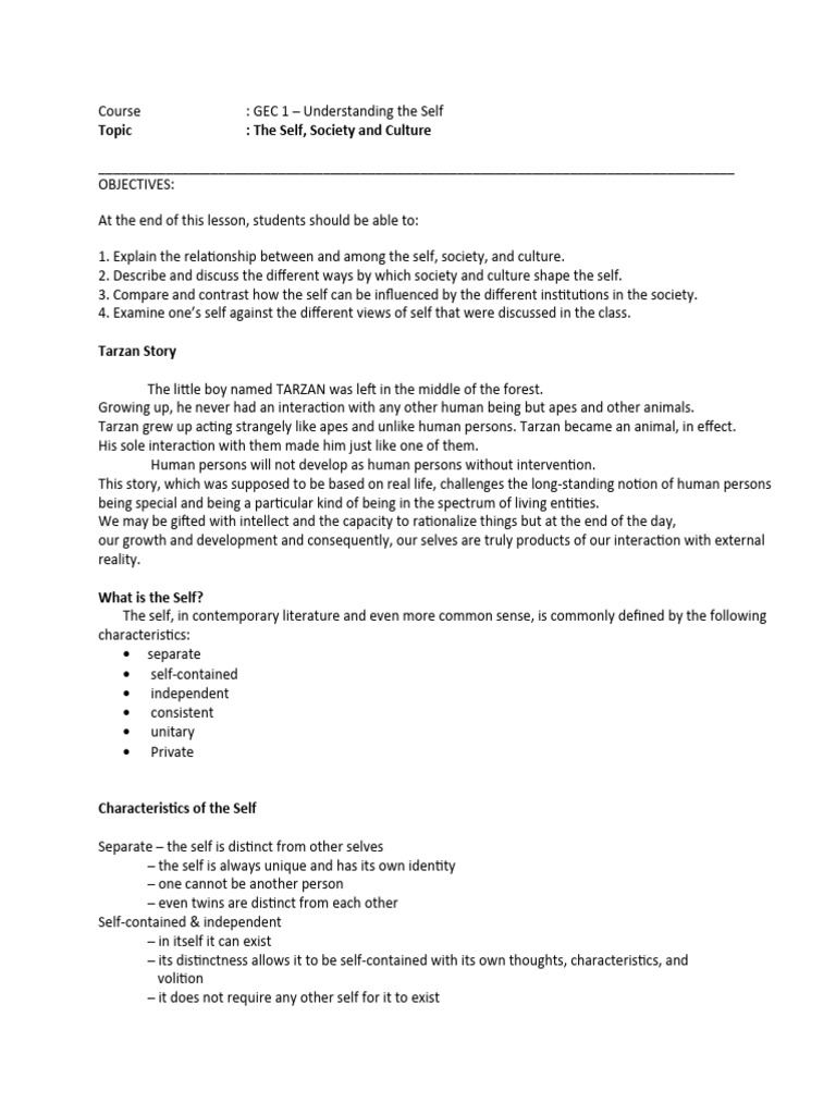 Gec 1 Activity 2 The Self Society And Culture Pdf Self Self Concept
