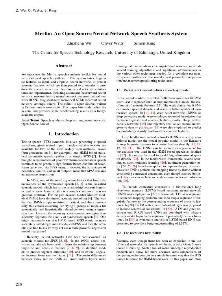 ssw9 PS2-13 Wu | PDF | Deep Learning | Speech Synthesis