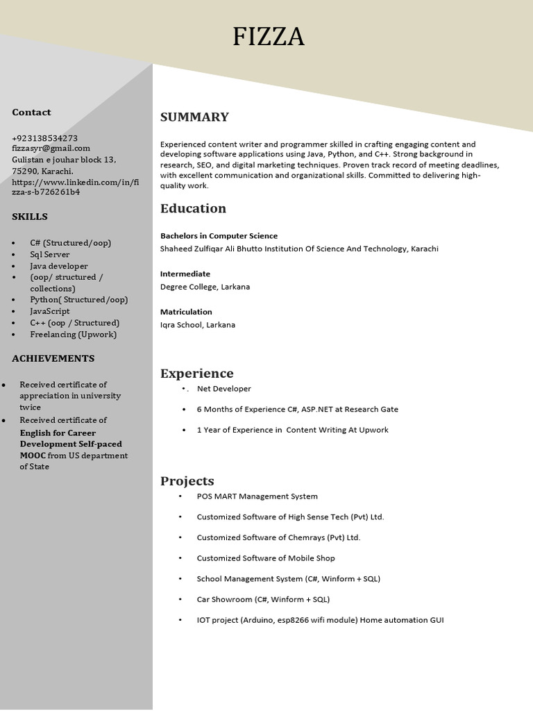 Fizza CV | PDF