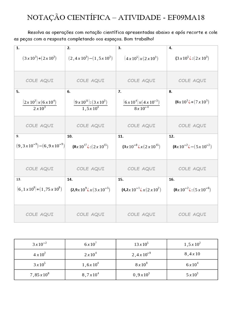 Atividades de Notação Científica EF09MA18 | PDF | Xadrez