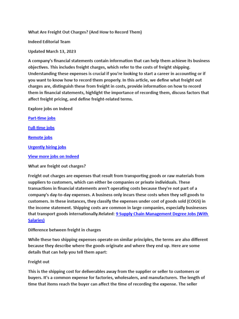 What Are Freight Out Charges (And How To Record Them) PDF Economies