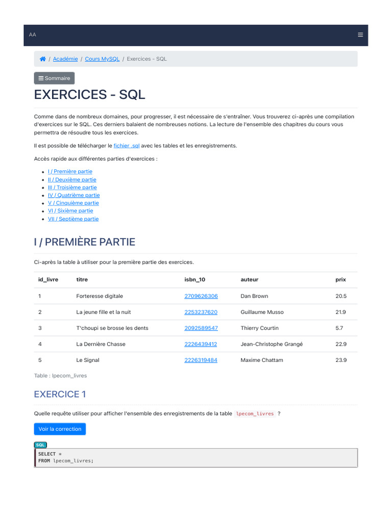 Exercices Pratiques SQL et MySQL | PDF | SQL | Départements de France