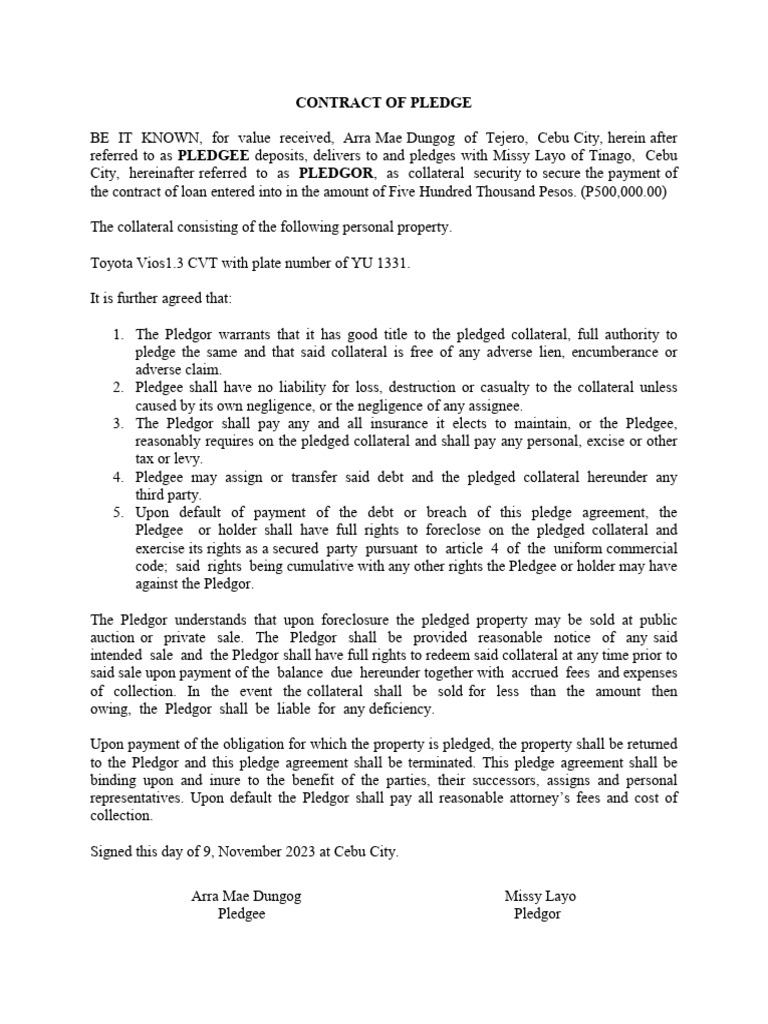 Contract of Pledge PDF Law