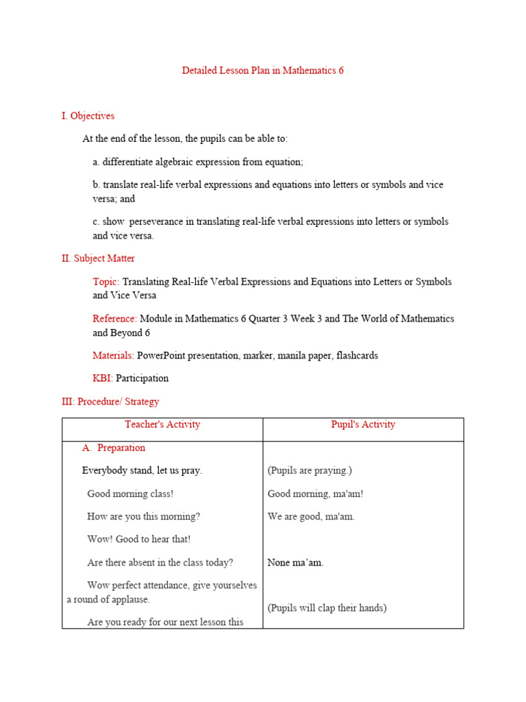 Dlp In Math 6 Pdf Equations Numbers