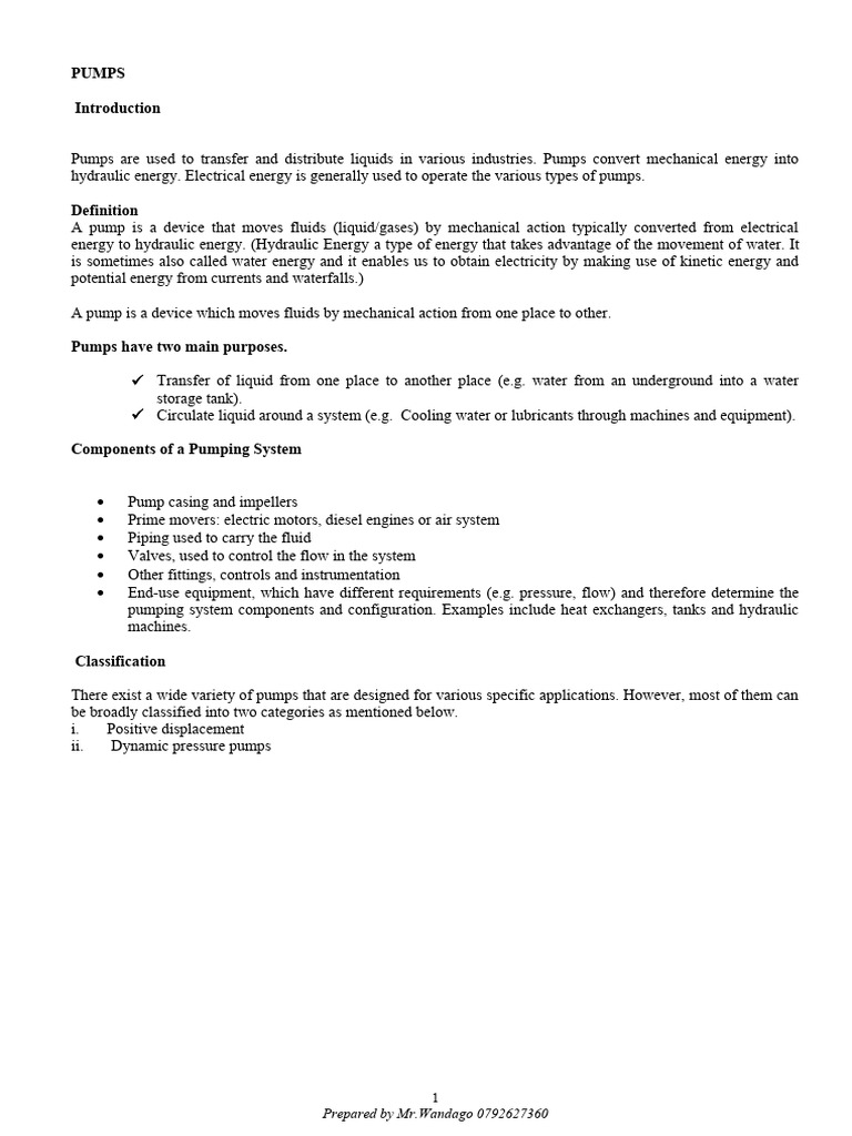 Classification Of Pumps Pdf