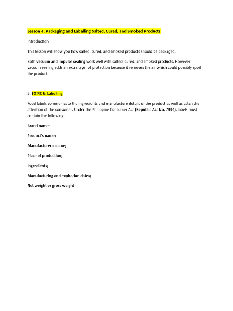 Lesson 4. Packaging and Labelling PDF