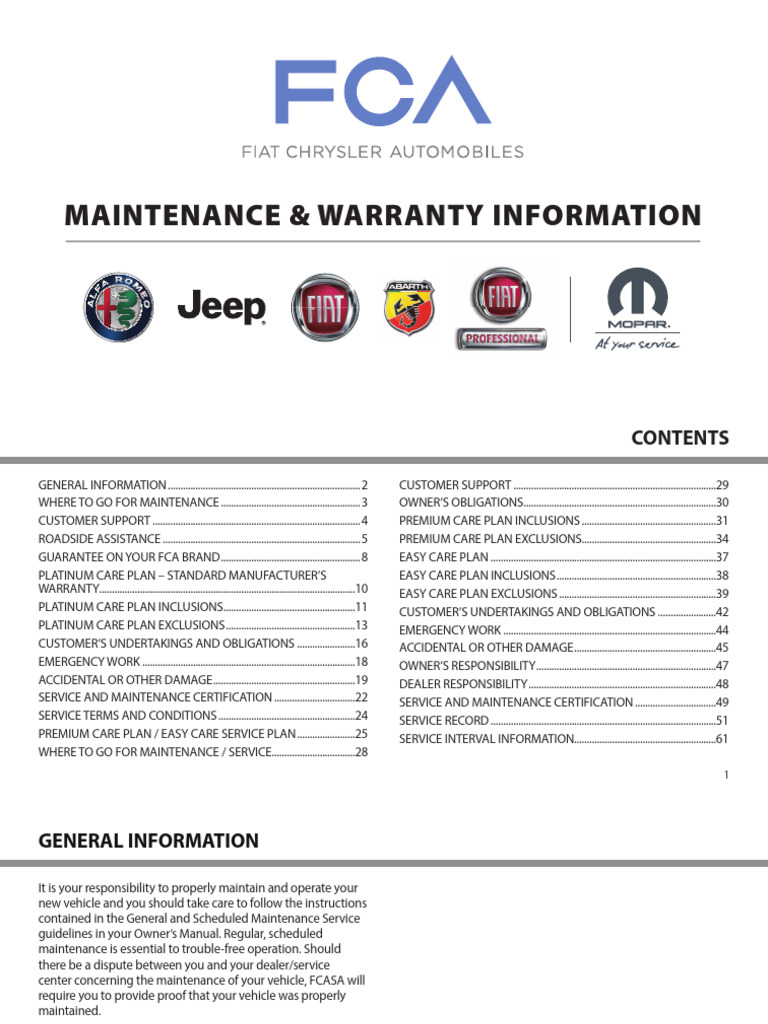 FCA Vehicle Maintenance & Warranty Guide | PDF | Chrysler | Legal Liability