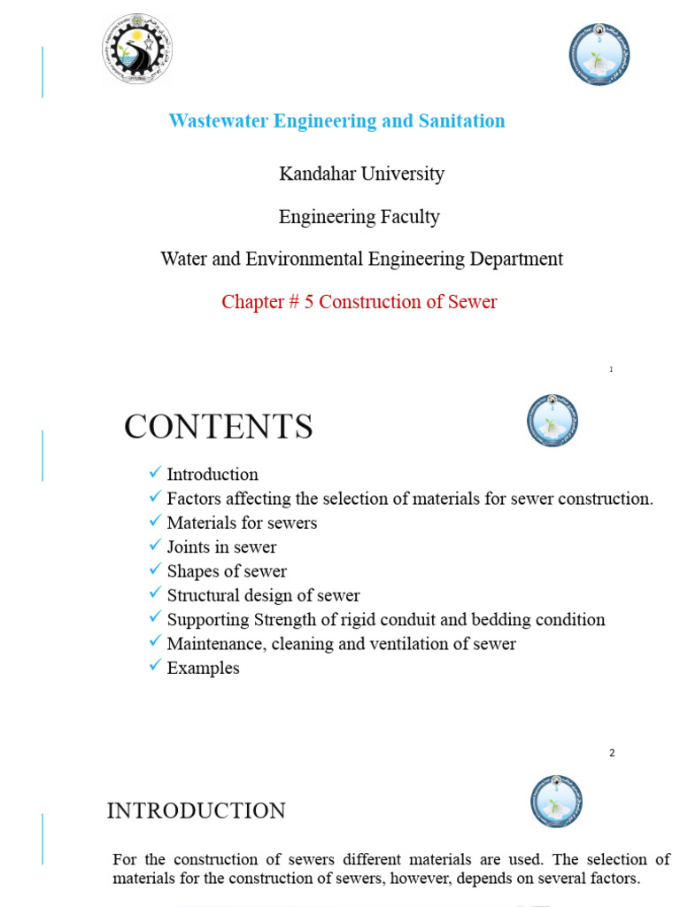 Lecture No 5 Construction Of Sewer Pdf Pipe Fluid Conveyance