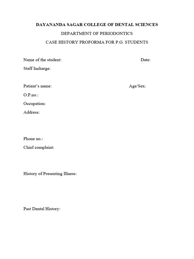 PG Case History Proforma MODIFIED PDF Oral Hygiene Dentistry Branches