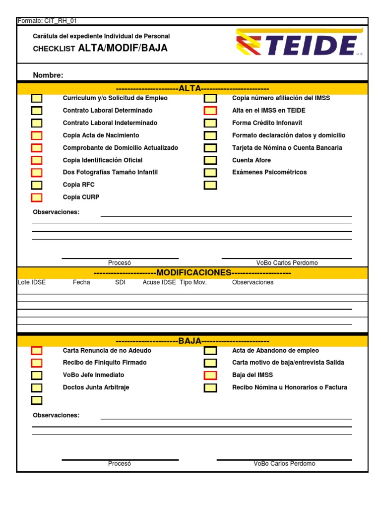 Formato Checklist Alta Baja Empleado