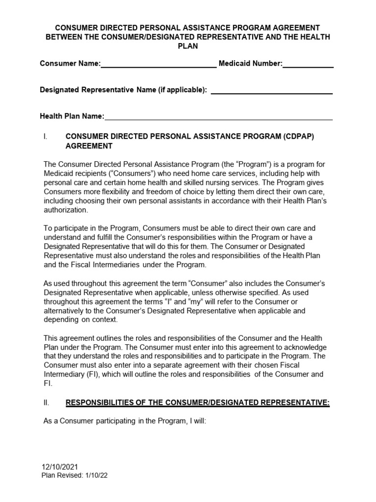 CDPAP Agreement Overview and Responsibilities | PDF | Employment ...